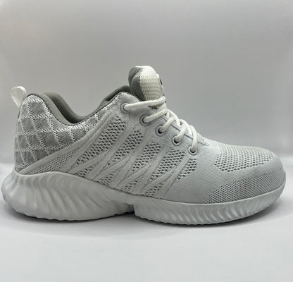 Sportlicher S3 Sicherheitsschuh in weißer Farbe mit grauen Akzenten