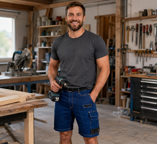 REIS Elastische Arbeits-Shorts aus Jeansstoff mit Cordura® Verstärkung