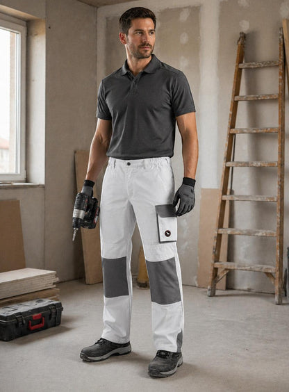 cobs raben Bundhose mit dehnbarem Bund, weiß mit grauen Einsätzen, Cargotasche, für Handwerker